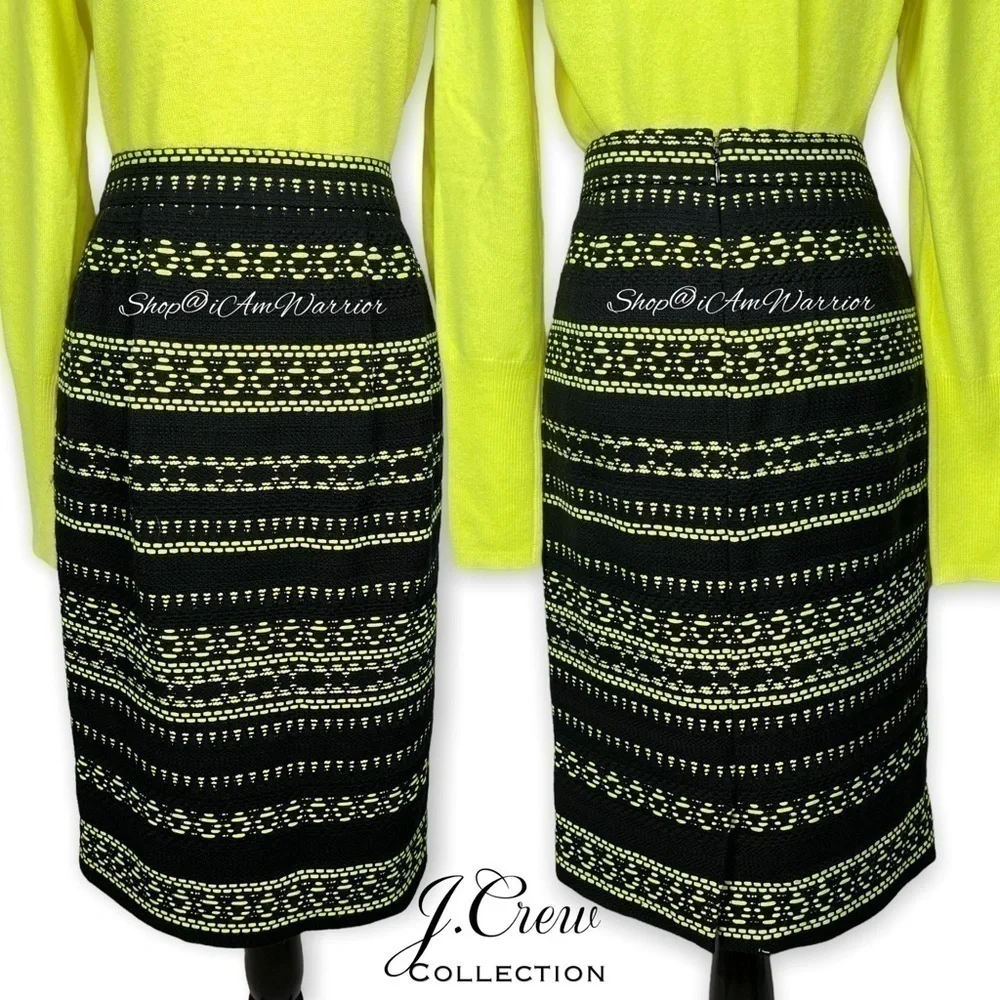 J.Crew Collection neon embroidered textured black pencil skirt *shop@iamwarrior